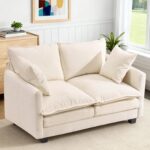 50'' Loveseat Sofa Cloud Sofa Couch, Modern Loveseats 2 Seat Couch 27" Deep Seat with 2 Pillows for Small Spaces Apartment Studio Office Bedroom Living Room, Beige - Image 2