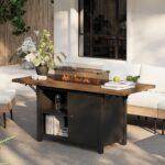 55" Propane Fire Pit Table,50000btu Gas Fire Pit Table with Brown Windshield & Lava Rock,2 in 1 Foldable Expansion Table Fire Pit with CSA Certification, Firepit Table for Outdoor, Patio - Image 2
