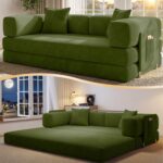 78.8" Convertible Futon Sofa Bed, Boneless Couch for Living Room | Corduroy Boneless Loveseat Sleeper Sofa, Modular Futon Couch with Storage Pocket, Pull Out Couch No Assembly | Green - Image 2
