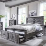 Aitjunz Farmhouse Queen Size Bed Frame with 51" Tall Headboard, Wood Platform Bed Frame with 20" Tall Roman Column Decoration Footboard & 2 Large Storage Drawers, No Box Spring Needed (Light Grey) - Image 2