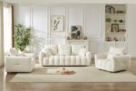 Antetek Set of 3 Teddy Fabric Sofa for Living Room, Modern 2 Units Deep Seat Sofa Chairs and an Oversized 3-Seater Cloud Boucle Couch for Bedroom, Office, Apartment, Furniture Set, Beige (3 Pieces) - Image 2