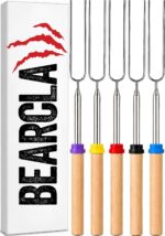 BEARCLAW Smores Sticks for Fire Pit - Accessories for Campfire Marshmallow Roasting Sticks Smores Kit Outdoor-Smore Skewers Hot Dog Fork For Outside, Camping Essentials Bonfire Gear Long 32" 5 Pack - Image 2