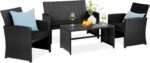 Best Choice Products 4-Piece Outdoor Wicker Patio Conversation Furniture Set for Backyard w/Coffee Table, Seat Cushions - Black/Black - Image 2