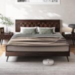 Bme Georgina Signature Bed Frame with Handcrafted Geometric Headboard, Mid Century Modern, Solid Acacia Wood, No Box Spring Needed, 12 Strong Wood Slats Support, Easy Assembly, Walnut, King - Image 2
