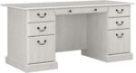 Bush Home Saratoga Executive Desk with Drawers in Linen White Oak - Image 2