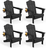 Folding Adirondack Chair, All-Weather HDPE Material, Black, 8 Pack | Wooden Textured Lawn Chair Patio Chairs for Poolside, Backyard, Deck, Fire Pit - Image 2