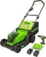 Greenworks 48V (2 x 24V) 17" Brushless Cordless Lawn Mower + 24V Drill / Driver, (2) 4.0Ah USB Batteries (USB Hub) and Dual Port Rapid Charger Included - Image 2