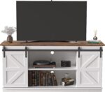 JUMMICO TV Stand for 65 Inch TV, Sliding Barn Doors, Bright White | Farmhouse Entertainment Center, Storage Cabinets, Adjustable Shelves, Media Console for Living Room, Bedroom - Image 2
