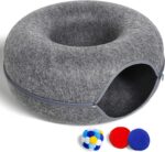 Large Cat Tunnel Bed for Indoor Cats with 3 Toys, Scratch Resistant Donut Cat Bed, Up to 30 Lbs (L 24x24x11, Dark Grey) - Image 2