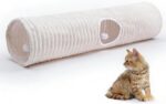 Luxurious Cat Tunnel,43" Straight Cat Tunnel Toys with Balls for Indoor,Collapsible Peekaboo Cave for Kitten （White Stripe） - Image 2