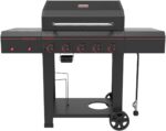 Megamaster Cart 5 Burner Gas Grill, Side Tables with Accessory Hooks, Black | Offers 50000 BTUs, Built-In Thermometer, Electronic Ignition, 656 SQ. In. Cooking Space, Fit 20 lb Tank, 2 Wheel Transport - Image 2