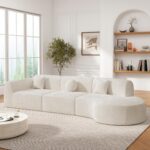Merax 140" Curved Polyester Sectional Sofa Set, Modern Cloud Couch with Chaise Lounge & 3 Pillows, Fully Assembled for Living Room, Beige - Image 2