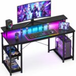 ODK 48 Inch Gaming Desk with LED Lights & Storage Shelves, Black | Customizable LED lighting • Raised monitor stand • Dedicated CPU stand • Organized gaming setup • Gaming & home office - Image 2