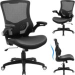 Office Chair Ergonomic Desk Chair, Computer PU Leather Home Office Chair, Swivel Mesh Back Adjustable Lumbar Support Flip-up Arms Executive Task Chair - Image 2