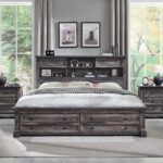 Queen Size Bed Frame with 54" Tall Headboard with 4 Storage Rack, 2 Drawers | 18"Roman Column Decoration Footboard 2Large Footboard Drawers, Wood Platform Bed Frame, No Box Spring Needed(Dark Rustic Oak) - Image 2