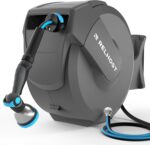 Retractable Garden Hose Reel, 1/2 in x 120 ft Wall Mount Heavy Duty Hose Reel with Any-Length Lock, Auto Rewind System, 180° Swivel Bracket, and 10-Pattern Nozzle for Garden, Dark Grey - Image 2