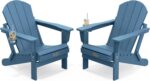 SERWALL Folding Adirondack Chair Set of 2 with Cup Holder for Fire Pit-Blue | Adirondack Chairs Set for Patio Garden Outdoors, All Weather Plastic Fire Pit Chair, Wood Texture, SGS Tested, Lawn Chairs - Image 2