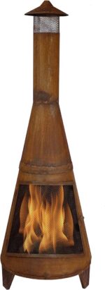 Sunnydaze 70" Large Chiminea Outdoor Fireplace, Wood Burning, Metal, Rustic | Steel, With Spark Screen Door & Rain Cap, Tall Chimenea Firepit for Outside, Outdoor Chimney Fire Pit for Patio or Backyard - Image 2