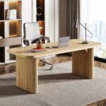 Tribesigns 62-Inch Modern Executive Desk, Wood Office Desk, Large Aesthetic Computer Desk with Double Pedestal, Workstation for Home Office (Natural Oak) - Image 2