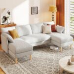 U Shaped Sectional Couches for Living Room, Modular Sectional Sofa with Double Chaise Lounge, 4 Seat Chenille Upholstered Sofa Set, Soft Comfy Couch for Apartment Home (Light Gray) - Image 2