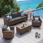 UDPATIO Patio Furniture Set, 5 Pieces Outdoor Conversation Sets with Rocking Swivel Chairs, Wicker Rattan Outdoor Sofa Set with Storage Table and Waterproof Covers for Backyard, Deck, Porch, Grey - Image 2