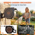 Upgraded Retractable Garden Hose Reel 5/8 inch x 100 ft 9 Pattern Nozzle Wall-Mounted Any Length Lock Automatic Slow Return 180° Swivel UV Resistant Heavy Duty Hose Reels for Outside - Image 2