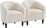 Yaheetech Compact Sherpa Accent Chairs Set of 2 for Small Spaces, Ivory | Compact Cozy Barrel Chairs with a Curved Silhouette, Upholstered Furry Armchair for Small Spaces, Living Room Bedroom Corner - Image 2